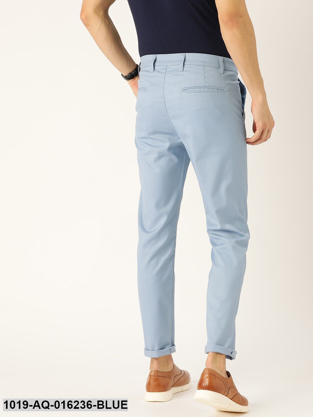 Men's Cotton Blend Blue Solid Casual Trousers