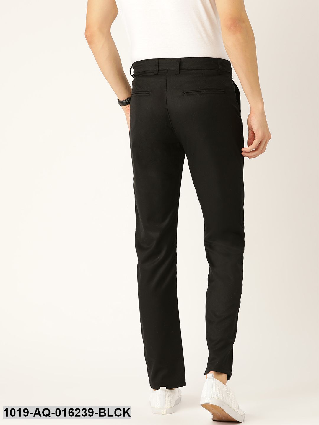 Men's Cotton Blend Black Solid Casual Trousers