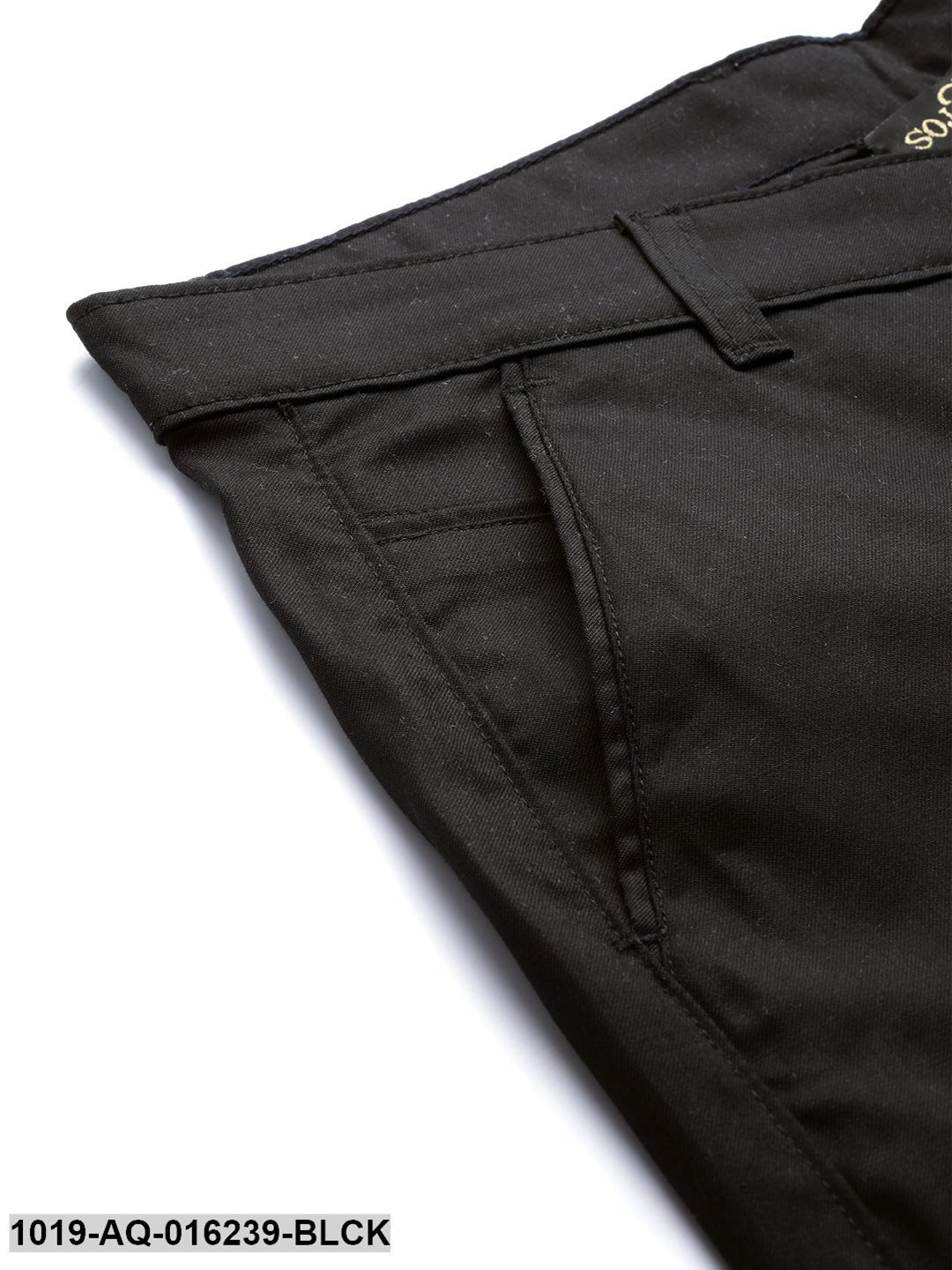 Men's Cotton Blend Black Solid Casual Trousers