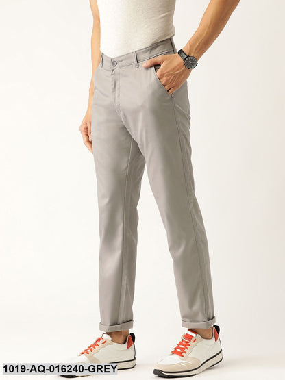 Men's Cotton Blend Grey Solid Casual Trousers