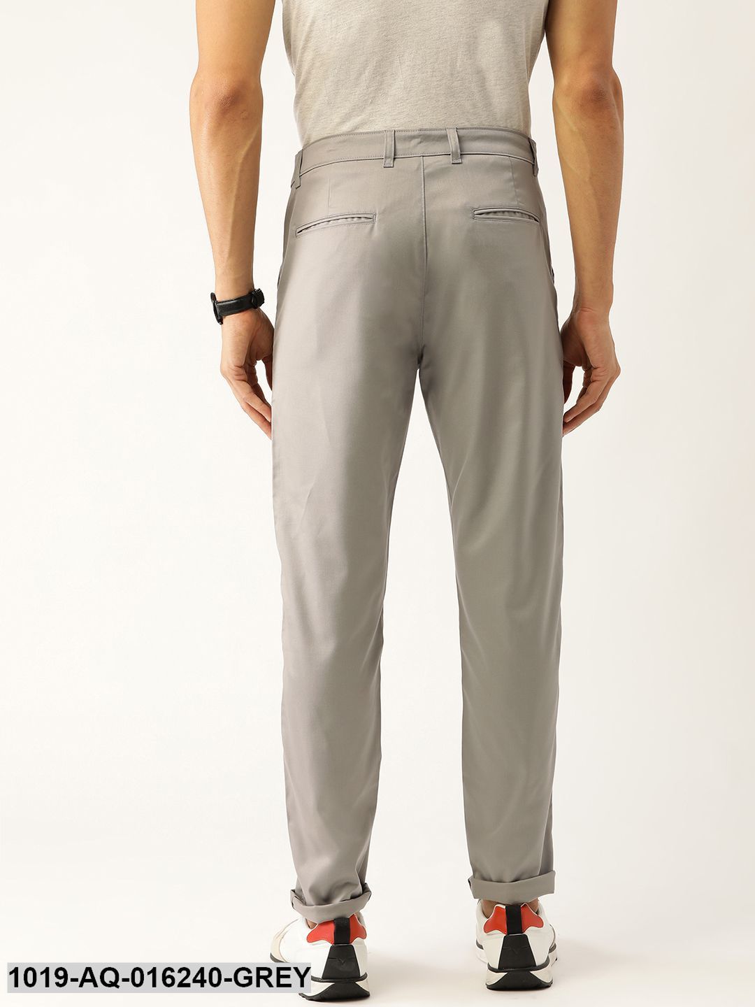 Men's Cotton Blend Grey Solid Casual Trousers