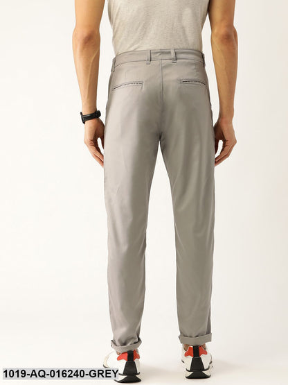 Men's Cotton Blend Grey Solid Casual Trousers