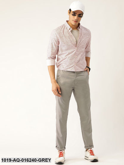 Men's Cotton Blend Grey Solid Casual Trousers