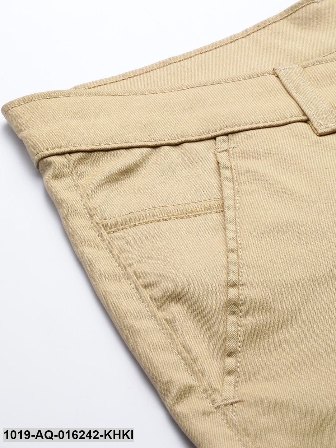 Men's Cotton Blend Khaki Solid Casual Trousers