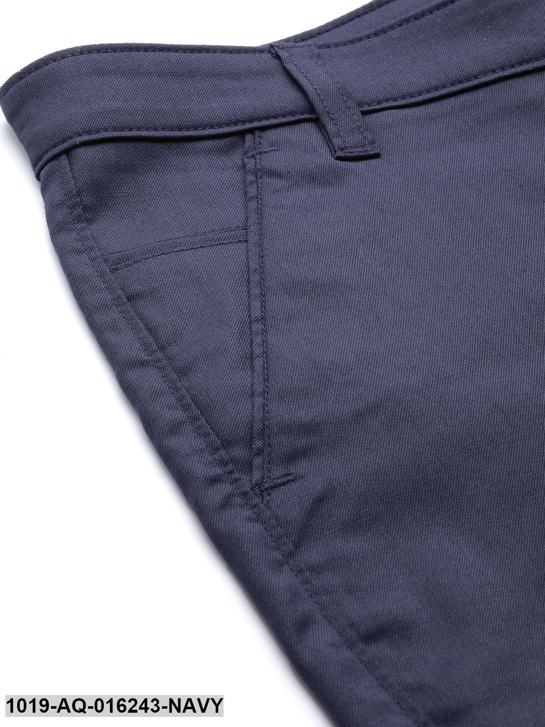 Men's Cotton Blend Navy Blue Solid Casual Trousers