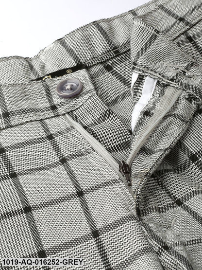 Men's Cotton Blend Grey & Black Checked Formal Trousers