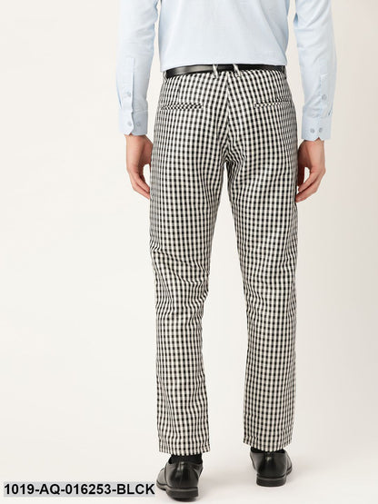 Men's Cotton Blend Black & White Checked Formal Trousers