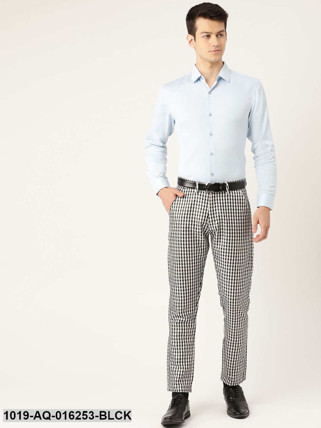 Men's Cotton Blend Black & White Checked Formal Trousers