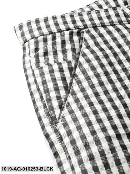 Men's Cotton Blend Black & White Checked Formal Trousers