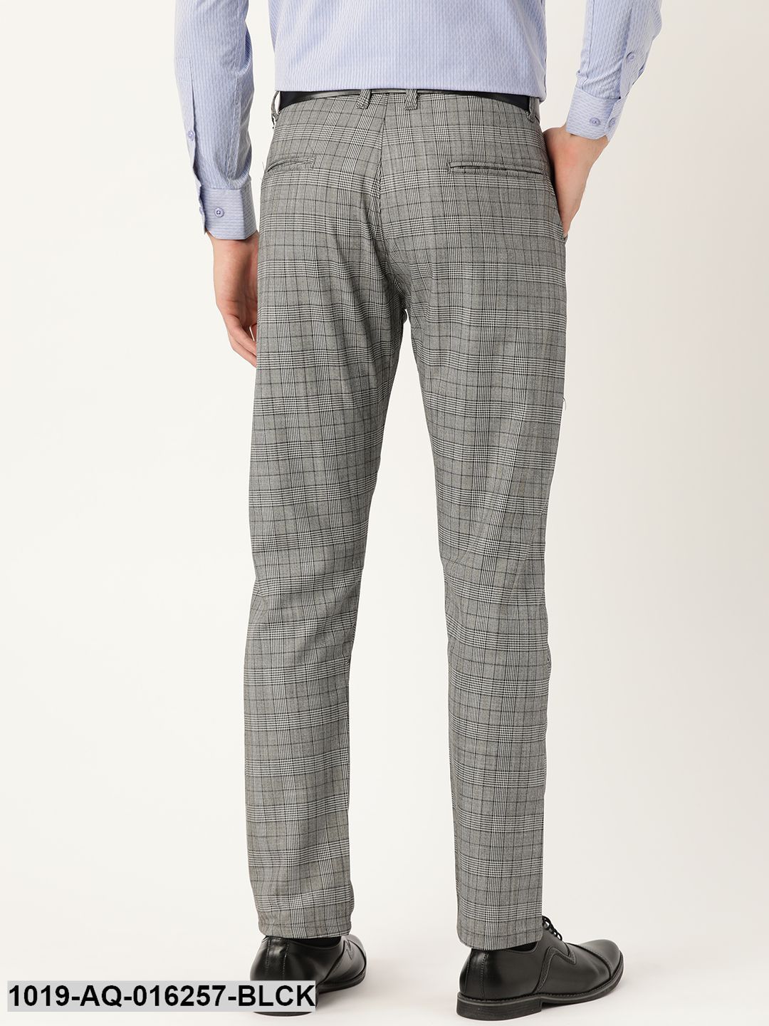 Men's Cotton Blend Black & Off White Checked Formal Trousers