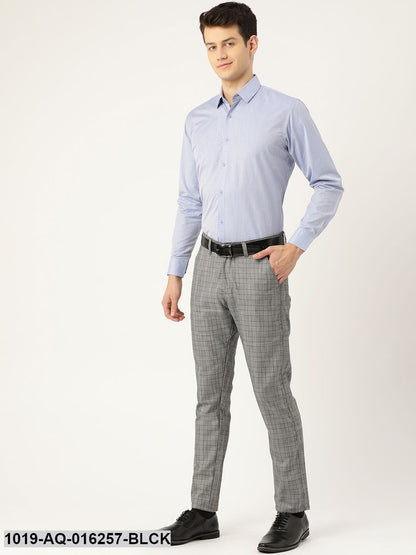 Men's Cotton Blend Black & Off White Checked Formal Trousers