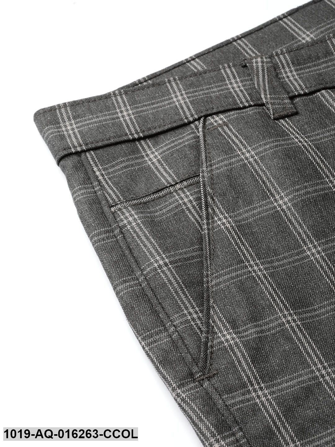 Men's Cotton Blend Charcoal Grey & Grey Checked Formal Trousers