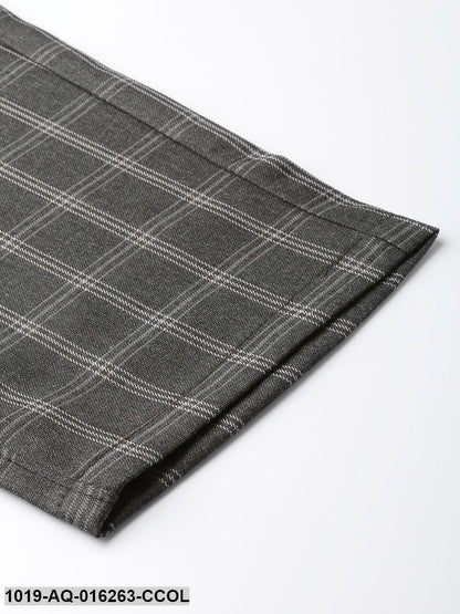 Men's Cotton Blend Charcoal Grey & Grey Checked Formal Trousers