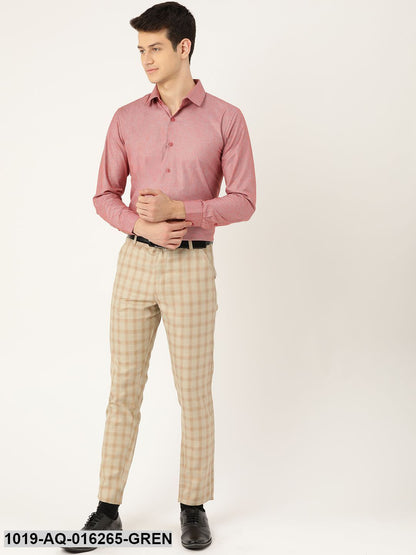 Men's Cotton Blend Pista Green & Mustard Checked Formal Trousers