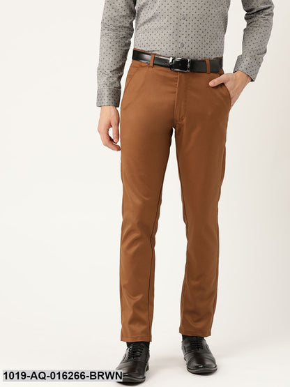 Men's Cotton Blend Dark Brown Solid Formal Trousers