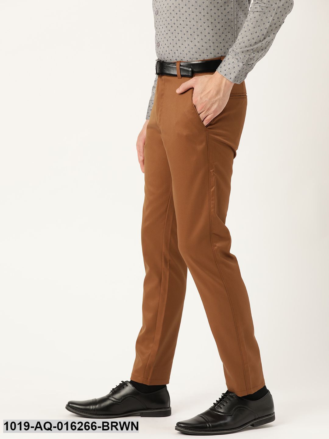 Men's Cotton Blend Dark Brown Solid Formal Trousers