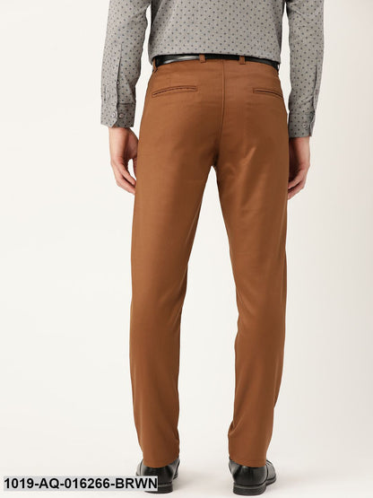 Men's Cotton Blend Dark Brown Solid Formal Trousers