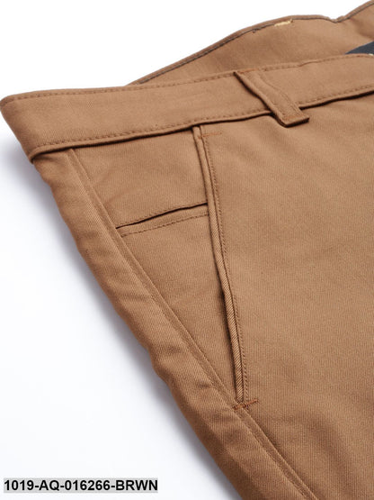 Men's Cotton Blend Dark Brown Solid Formal Trousers