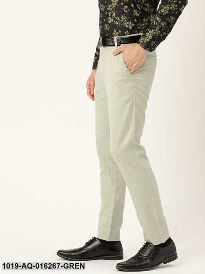 Men's Cotton Blend Pista Green Solid Formal Trousers