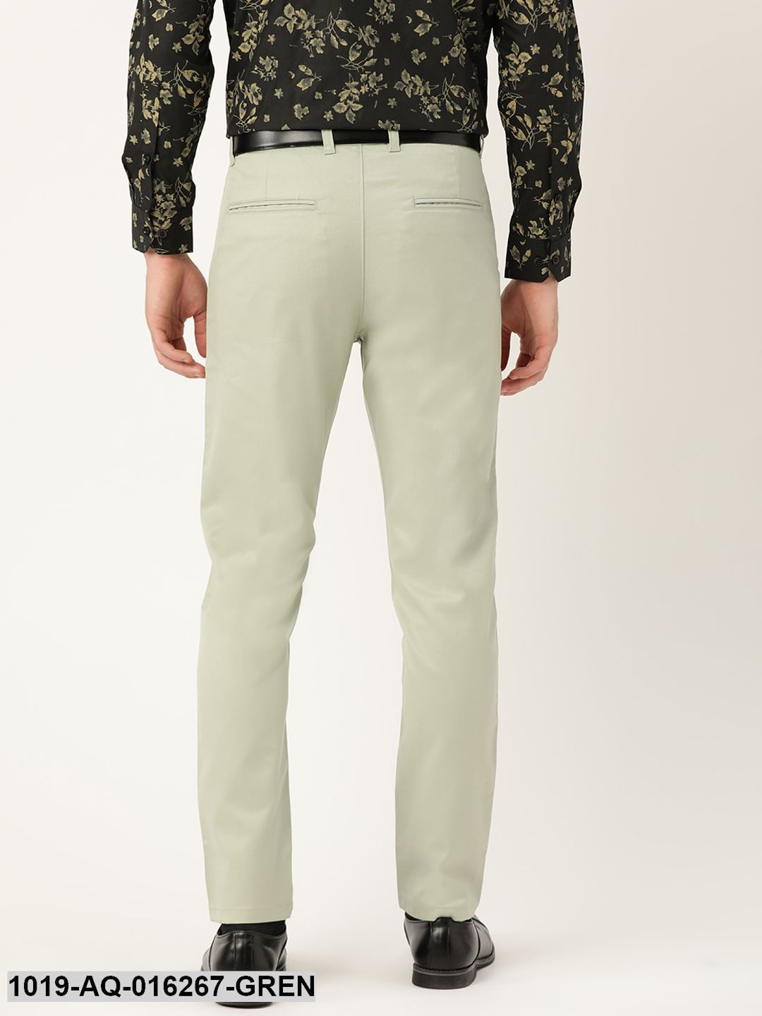 Men's Cotton Blend Pista Green Solid Formal Trousers