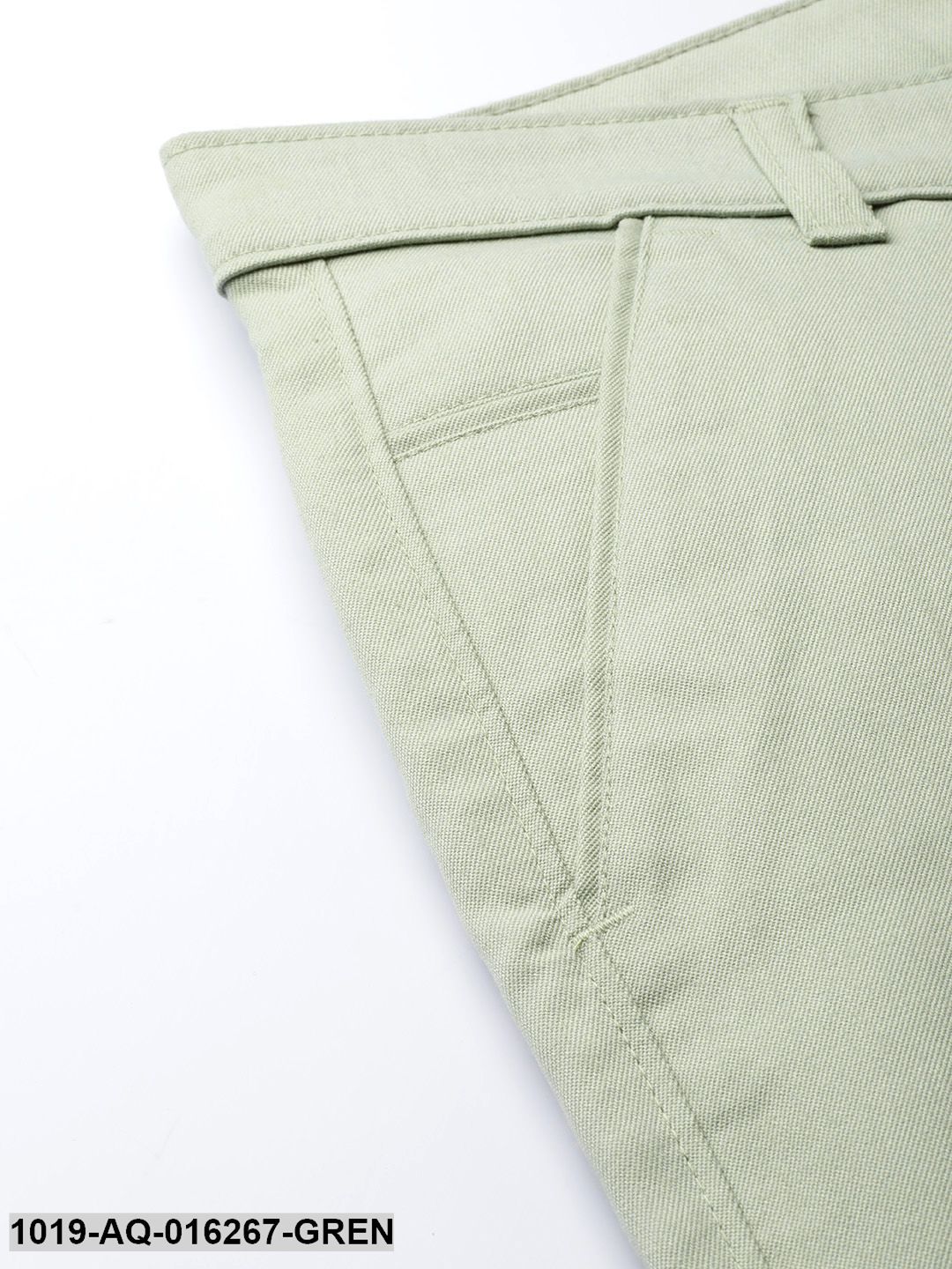 Men's Cotton Blend Pista Green Solid Formal Trousers