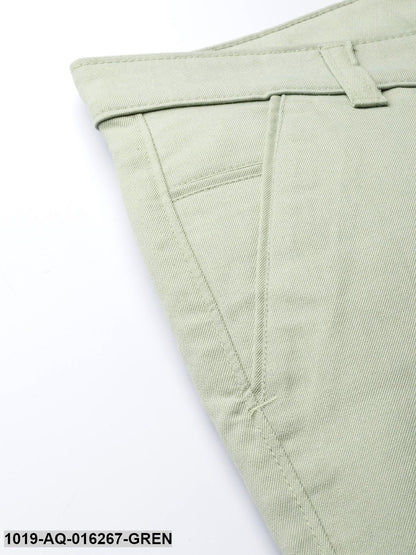 Men's Cotton Blend Pista Green Solid Formal Trousers