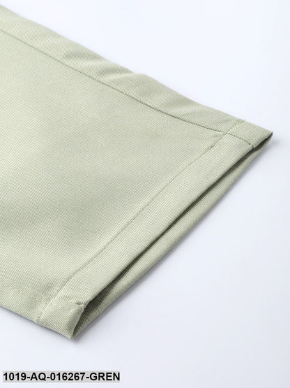 Men's Cotton Blend Pista Green Solid Formal Trousers