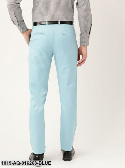 Men's Cotton Blend Sky Blue Solid Formal Trousers