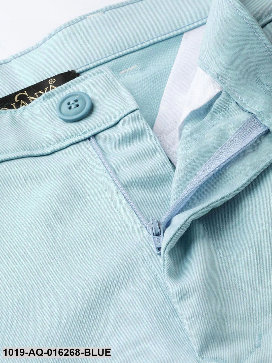 Men's Cotton Blend Sky Blue Solid Formal Trousers