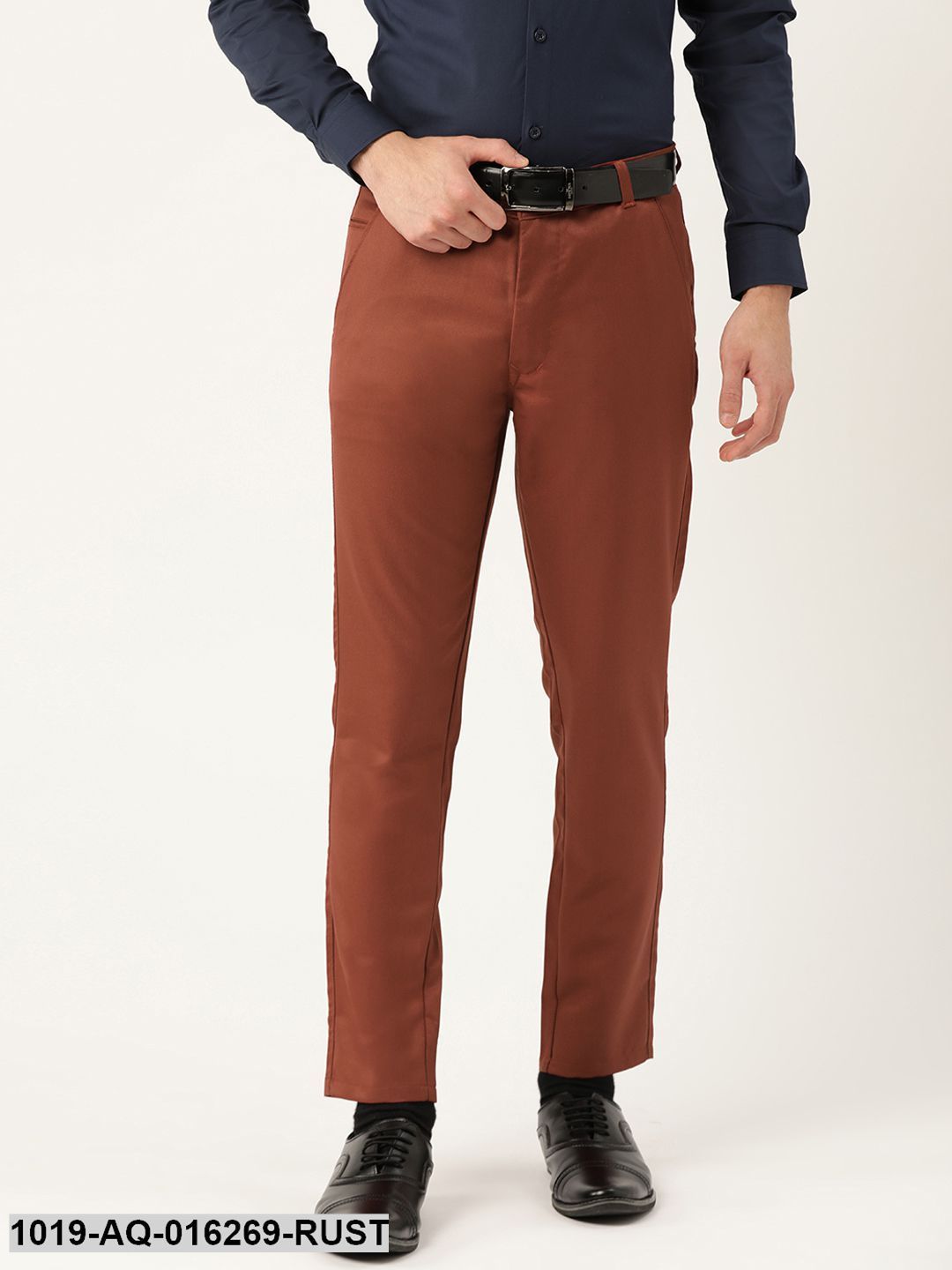 Men's Cotton Blend Rust Solid Formal Trousers