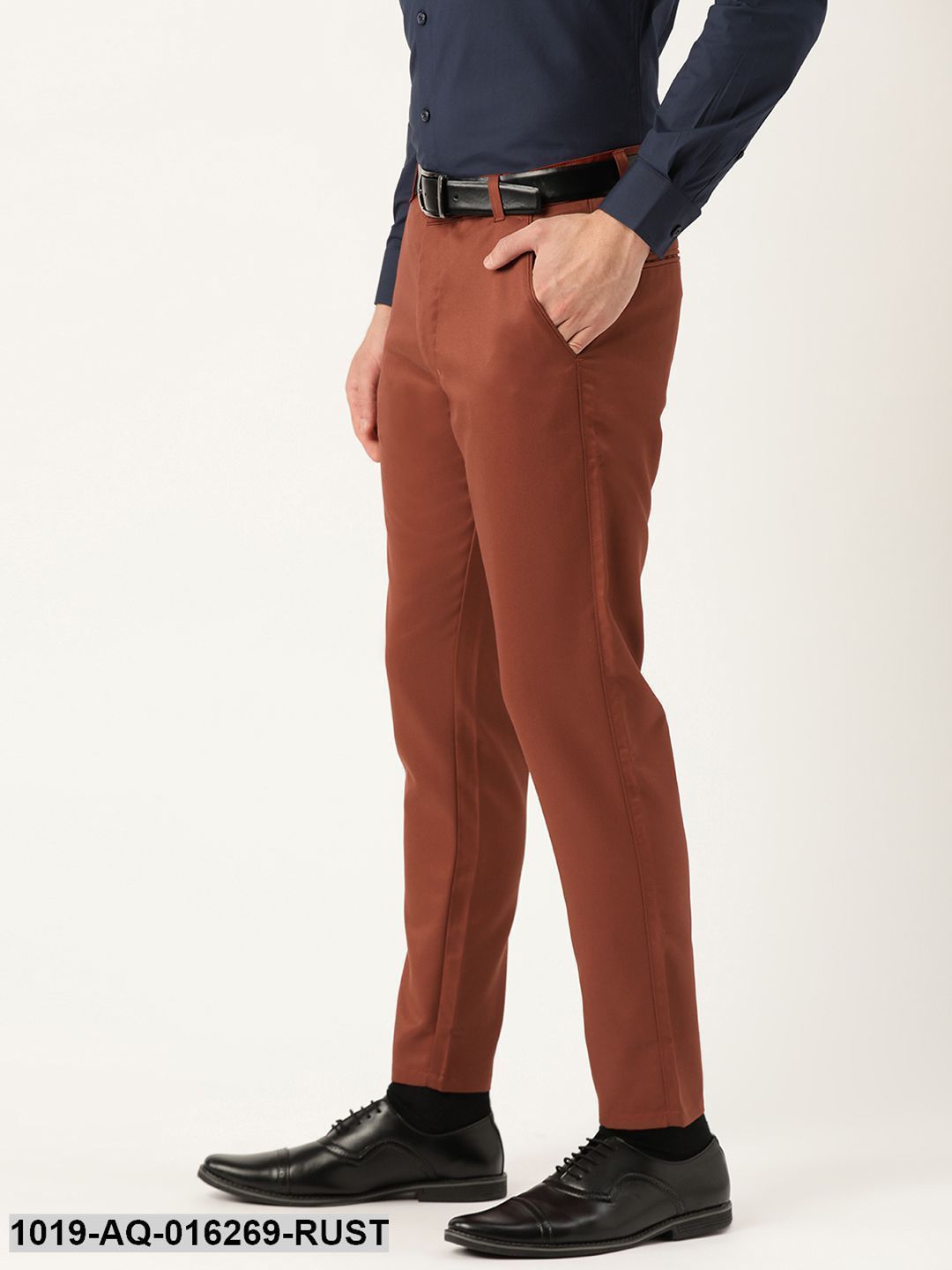 Men's Cotton Blend Rust Solid Formal Trousers