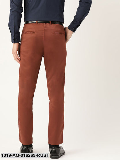 Men's Cotton Blend Rust Solid Formal Trousers