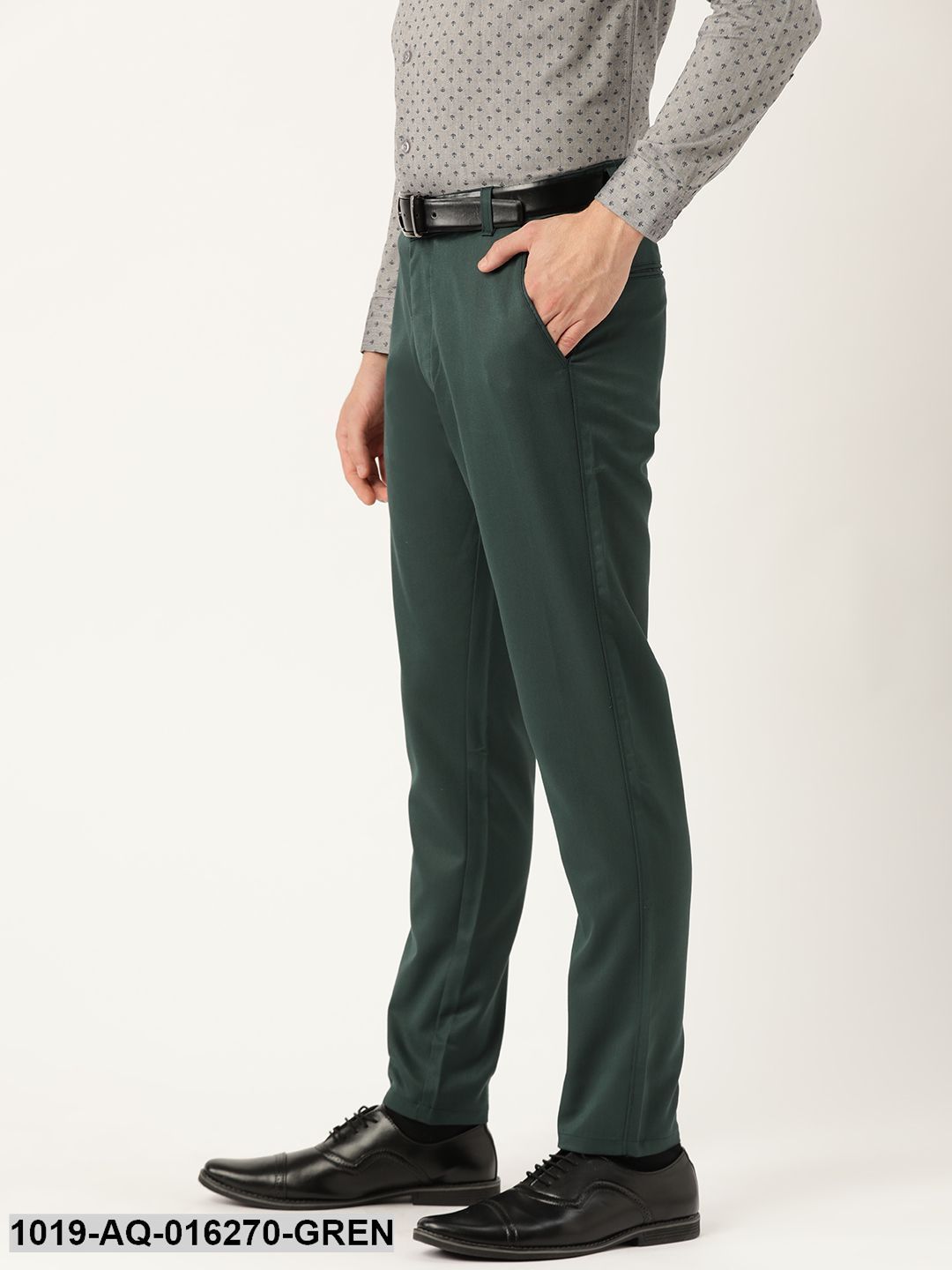 Men's Cotton Blend Bottle Green Solid Formal Trousers