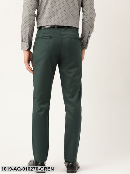 Men's Cotton Blend Bottle Green Solid Formal Trousers