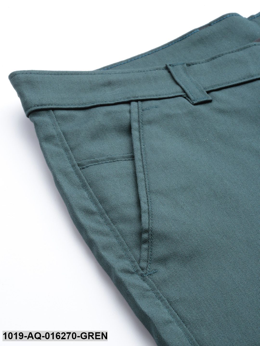 Men's Cotton Blend Bottle Green Solid Formal Trousers