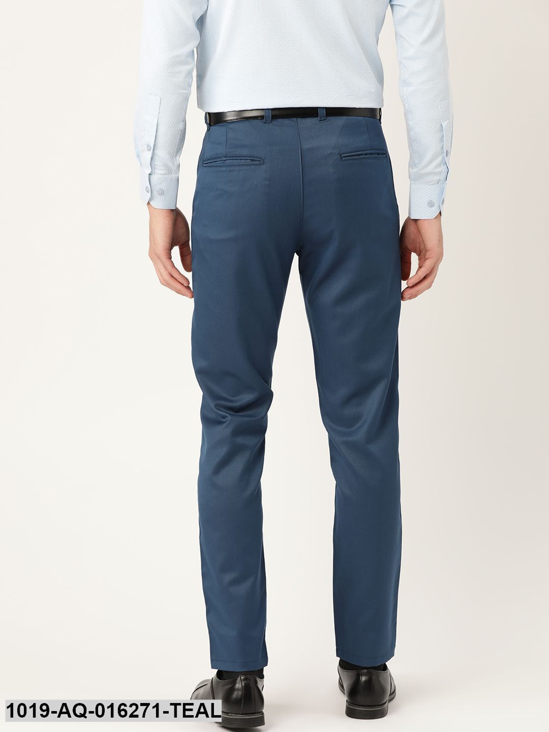 Men's Cotton Blend Teal Blue Solid Formal Trousers