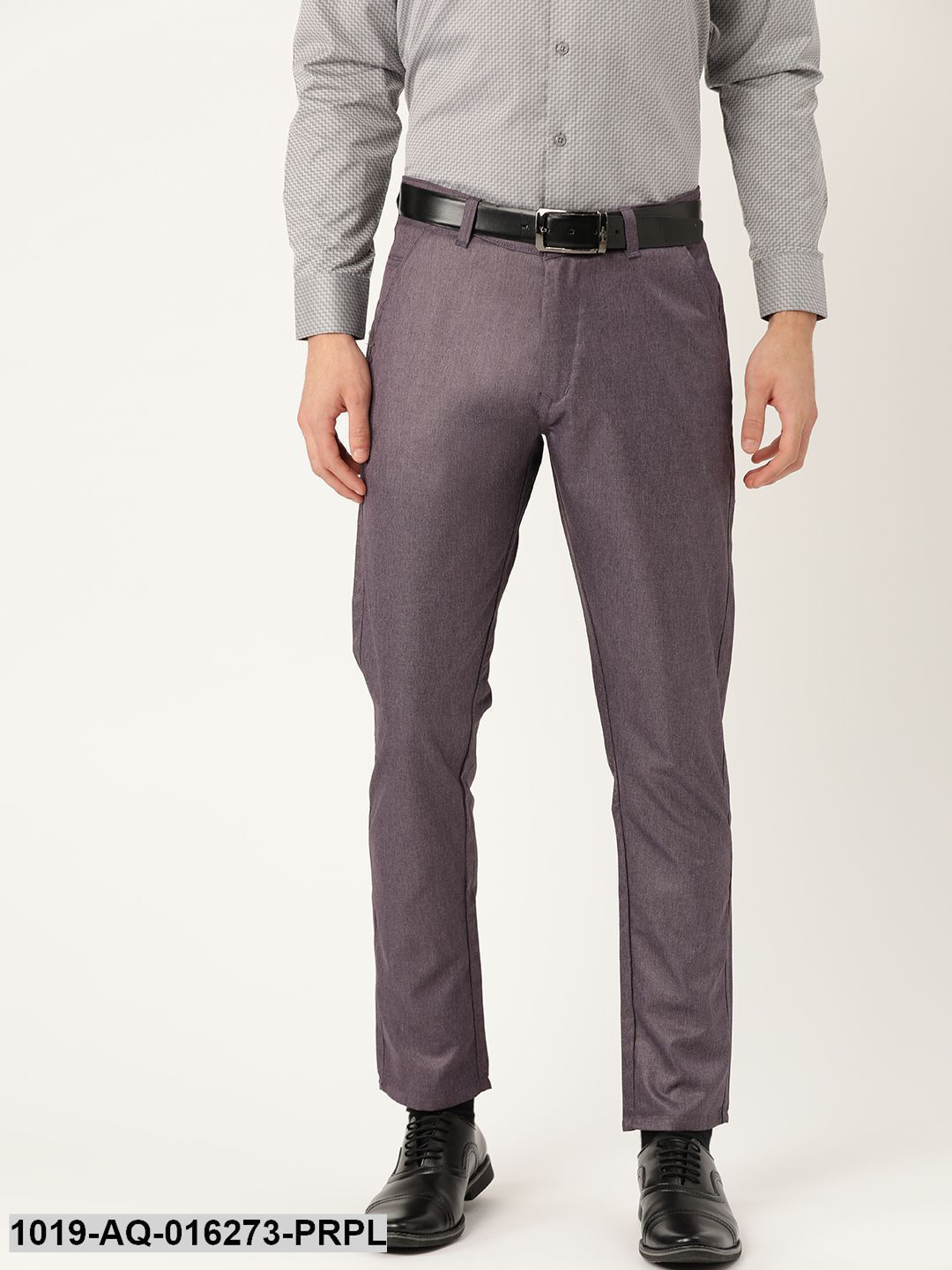 Men's Cotton Blend Purple Formal Trousers