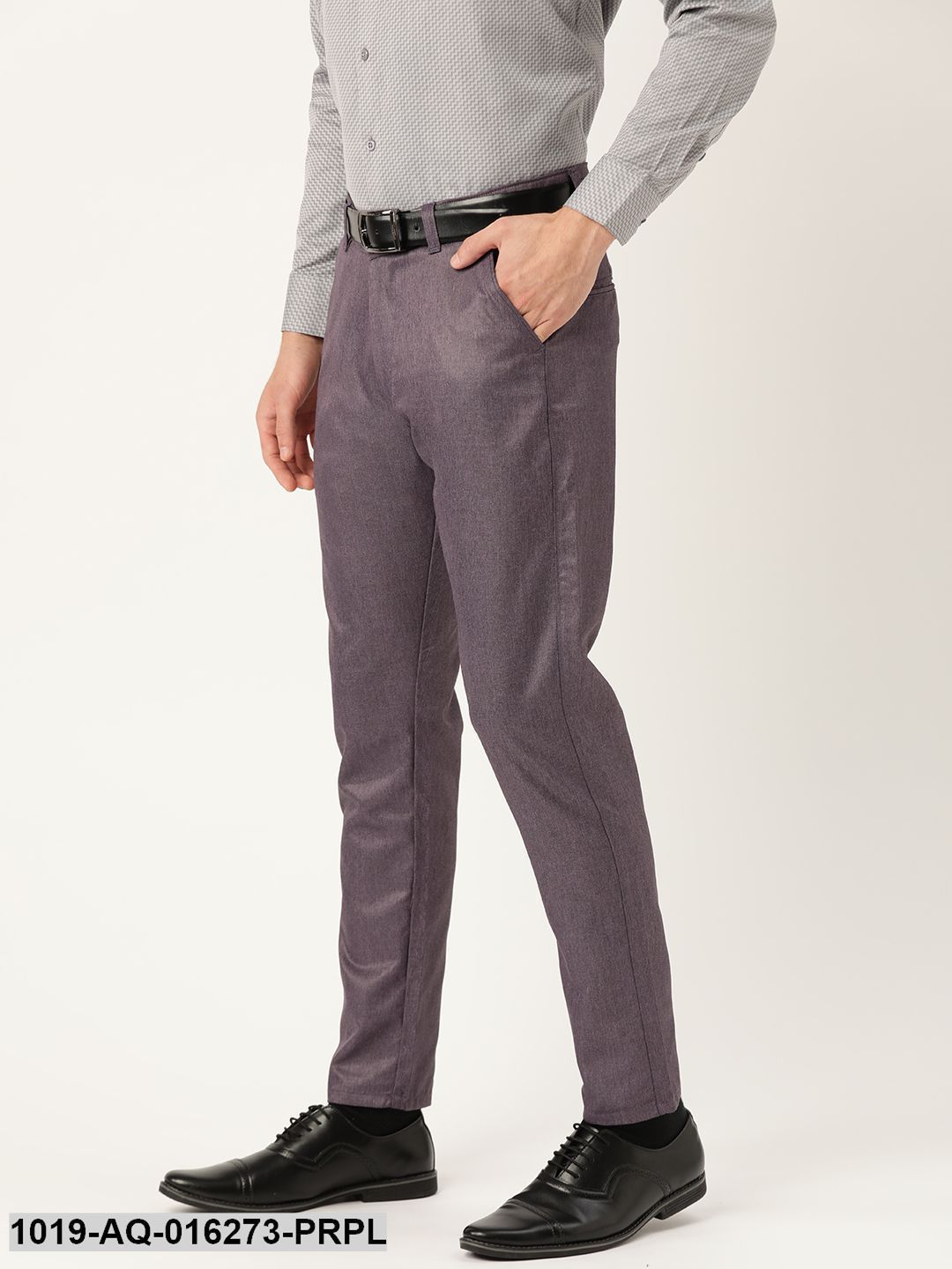 Men's Cotton Blend Purple Formal Trousers