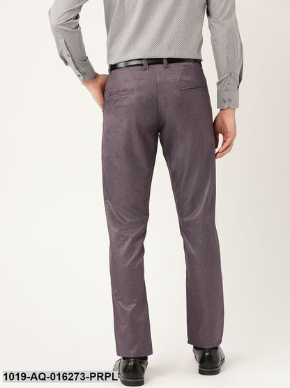 Men's Cotton Blend Purple Formal Trousers