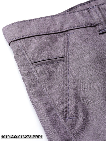 Men's Cotton Blend Purple Formal Trousers