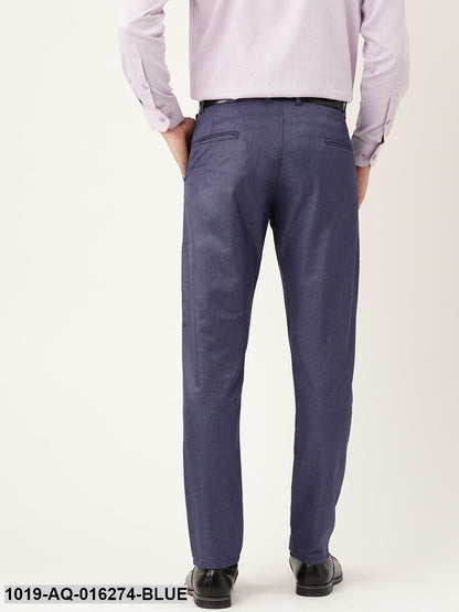 Men's Cotton Blend Royal Blue Formal Trousers