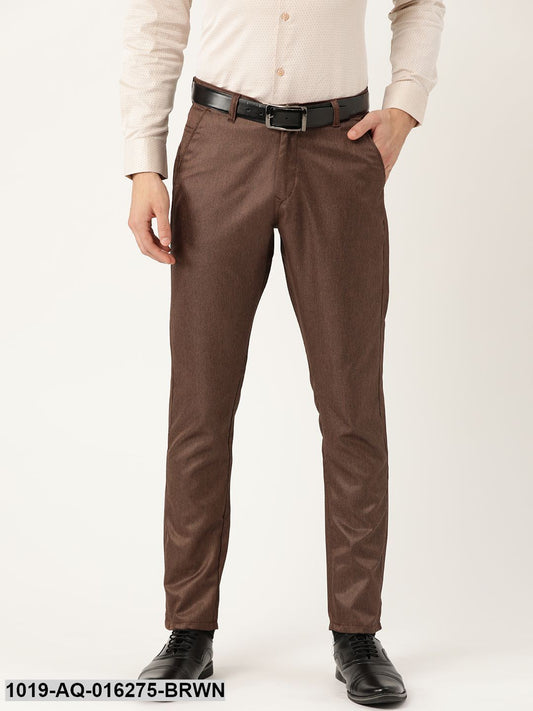 Men's Cotton Blend Brown Formal Trousers