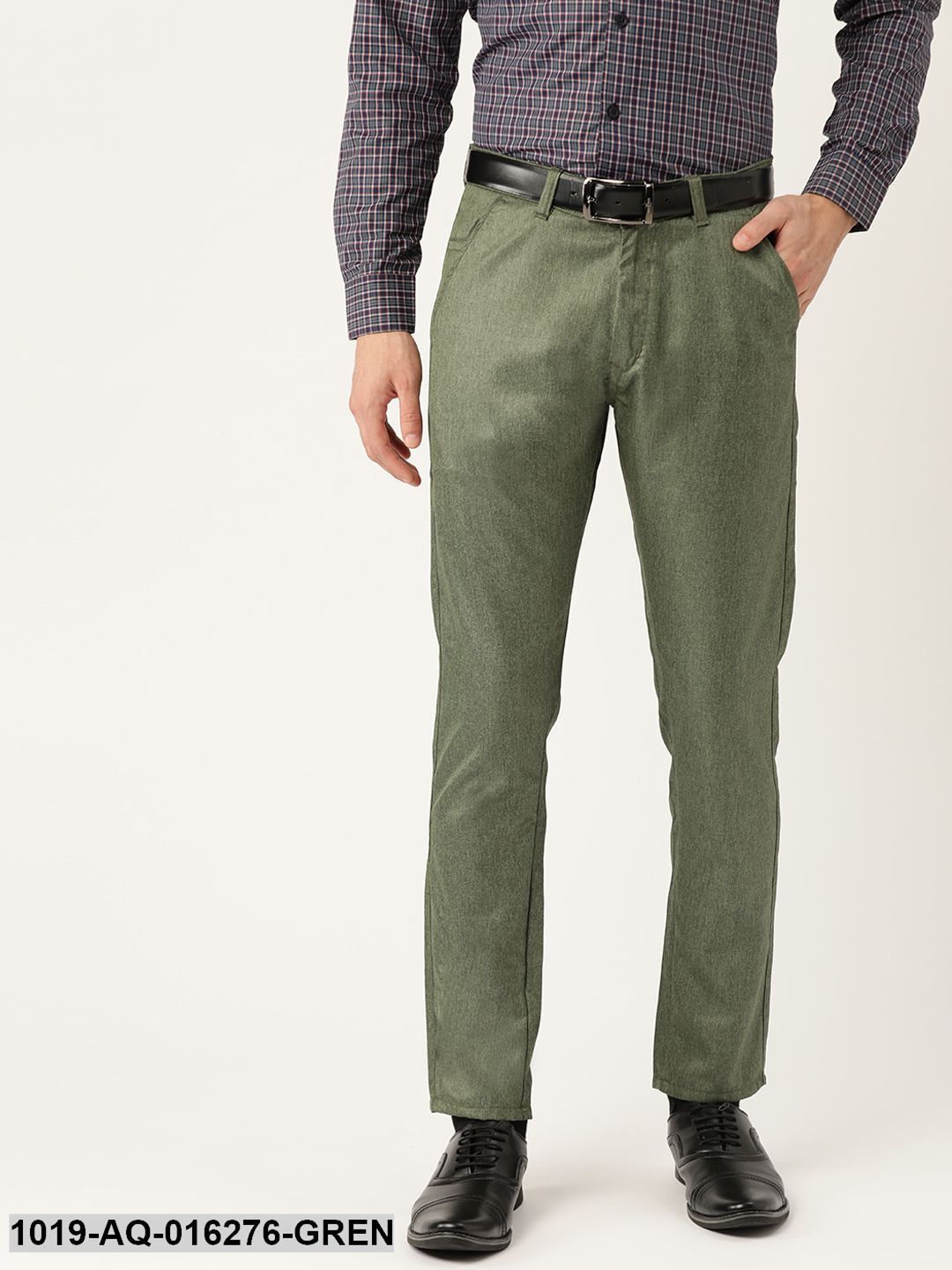 Men's Cotton Blend Green Formal Trousers