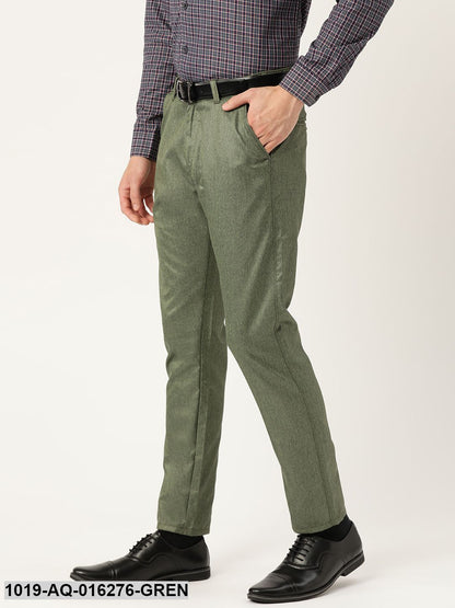 Men's Cotton Blend Green Formal Trousers