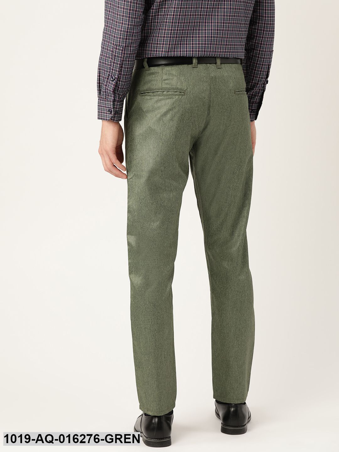 Men's Cotton Blend Green Formal Trousers