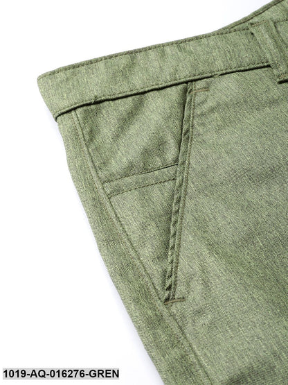 Men's Cotton Blend Green Formal Trousers