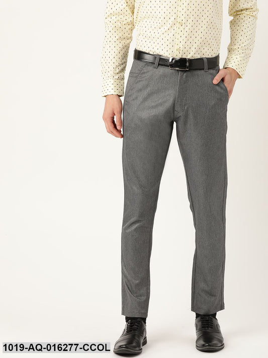 Men's Cotton Blend Charcoal Grey Formal Trousers