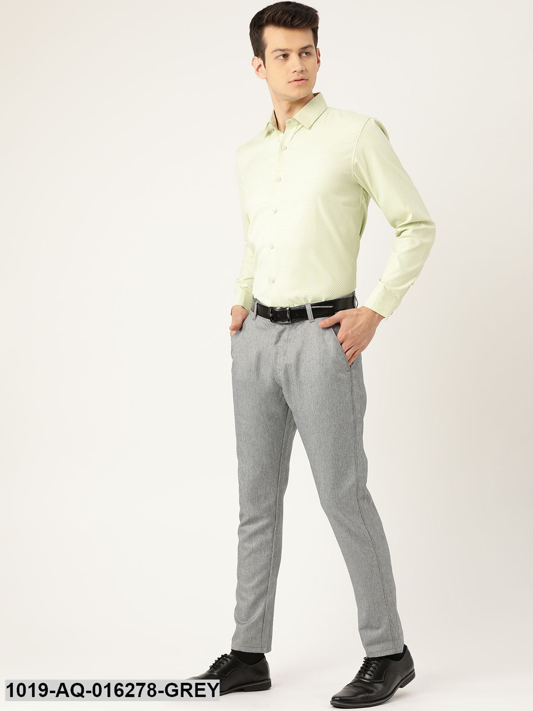 Men's Cotton Blend Grey Formal Trousers