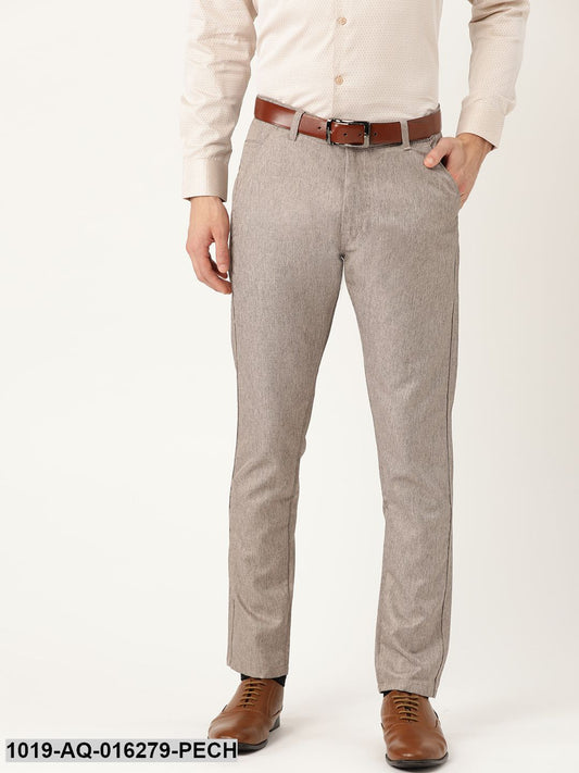 Men's Cotton Blend Peach Formal Trousers