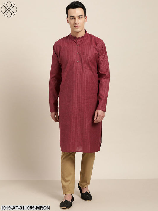 Men's Cotton Maroon Striped Only Kurta